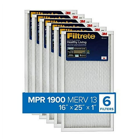 Filtrete 16x25x1, AC Furnace Air Filter, MPR 1900, Healthy Living Ultimate Allergen, 6-Pack (exact dimensions 15.69 x 24.69 x 0.78)