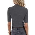 thumbnail image 3 of Women’s Ribbed Knit Mock Neck Short Sleeve Top Fitted Pullover Stretch Slim Casual Basic Blouse Tee Shirt Gray XL, 3 of 6