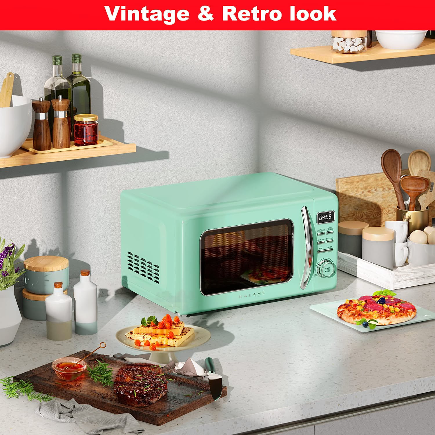 COMFEE' CM-M091AGN Retro Microwave with Multi-stage Cooking, Green