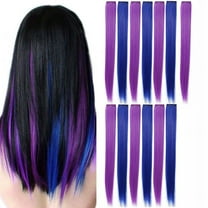 13 Pcs Colored Party Colorful Clip in Hair Extensions 55cm Straight Synthetic Hairpieces, Blue
