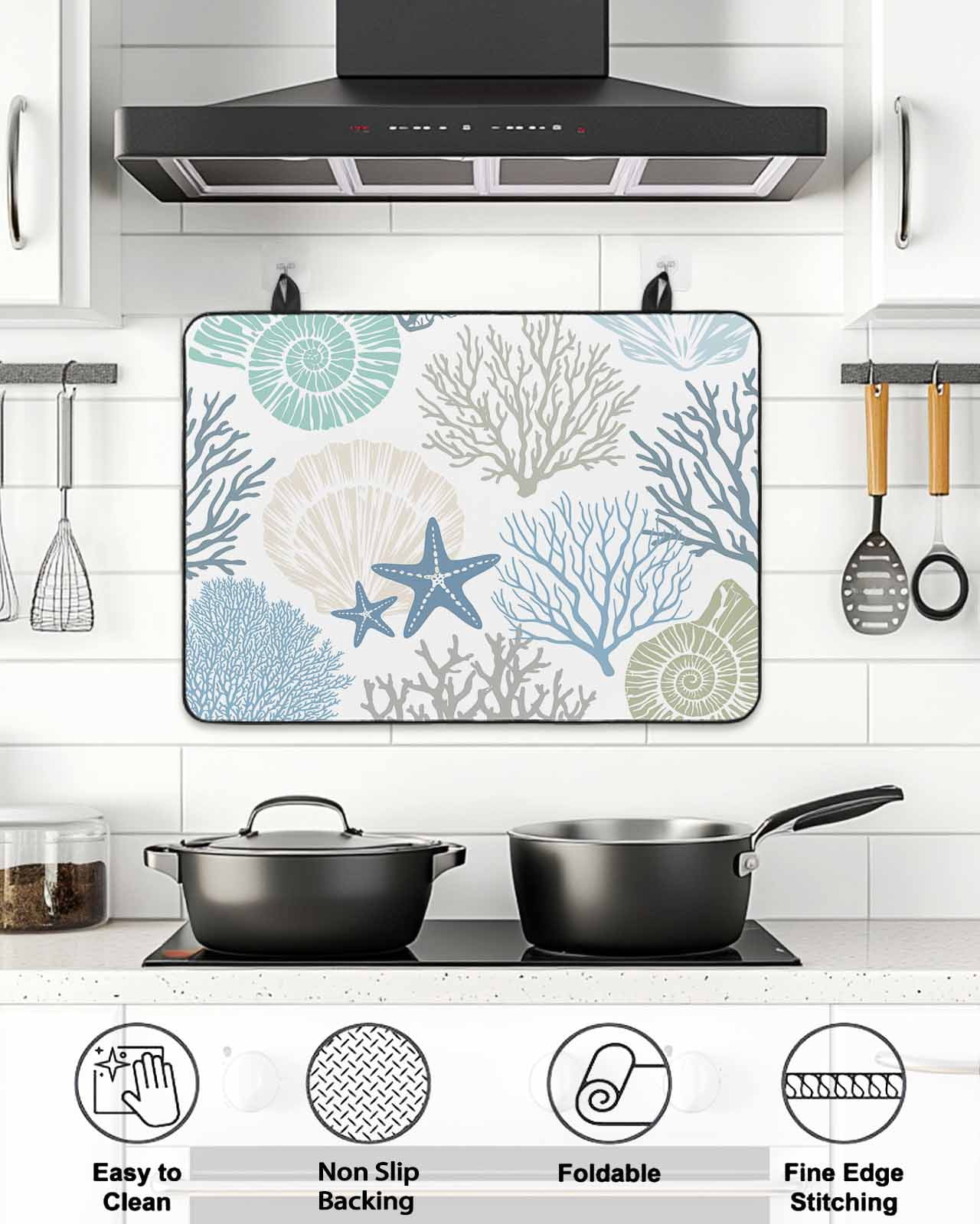 Stove Top Covers for Electric Stove, Coastal Glass Stovetop Cover Protector, Summer Beach Nautical Coral Starfish Induction Cooktop Protector Oven Mat for Kitchen Countertop 24"x21"