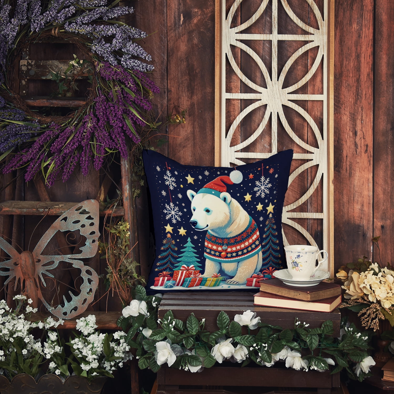 Polar Bear Christmas Fabric Decorative Pillow 14 in x 14 in