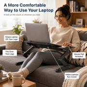 WorkEZ Best Adjustable Aluminum Laptop Stand and Lap Desk for Bed, Couch and Desk with Mouse Pad, Black