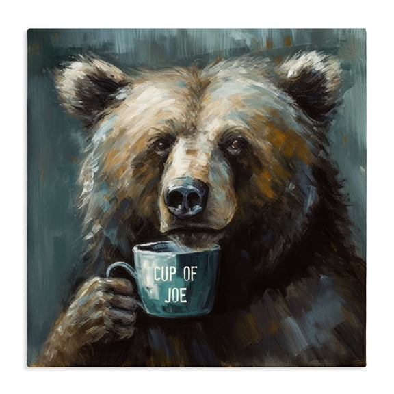 Stupell Industries Farmhouse Bear with Cup Of Joe Canvas Art, 17 x 17, by Tina LeCour