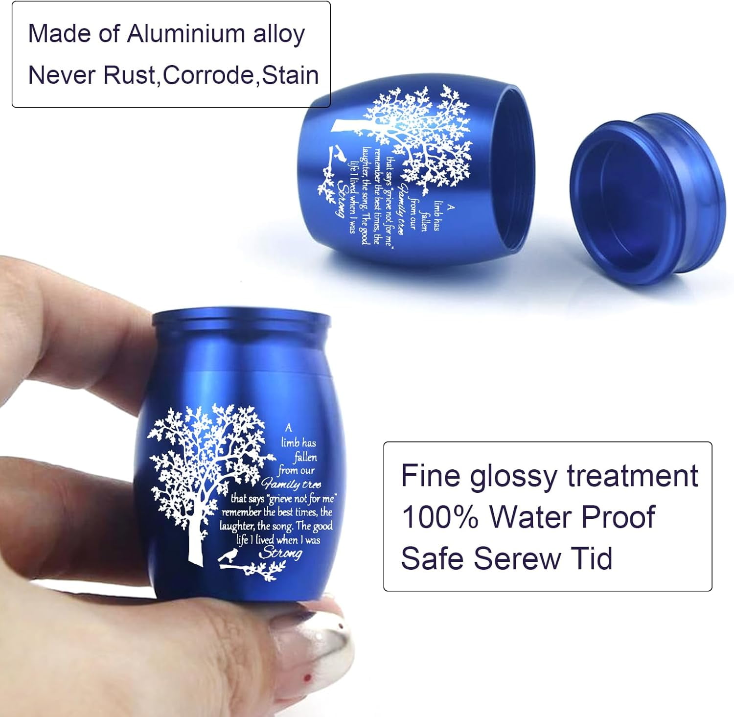 Cremation Urn Necklace for Ashes Set of 6- Small Cremation Urns for Human/Pet Keepsake Sharing Urns Memorial Ashes Holder-a Limb has Fallen from the Family Tree (6Pcs-Blue)