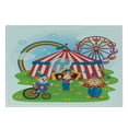 thumbnail image 2 of Circus Cutting Board, Circus Scene with Clowns on Grass Rainbow Ferris Wheel Happy Bubbles Theme, Decorative Tempered Glass Cutting and Serving Board, Small Size, Multicolor, by Ambesonne, 2 of 5