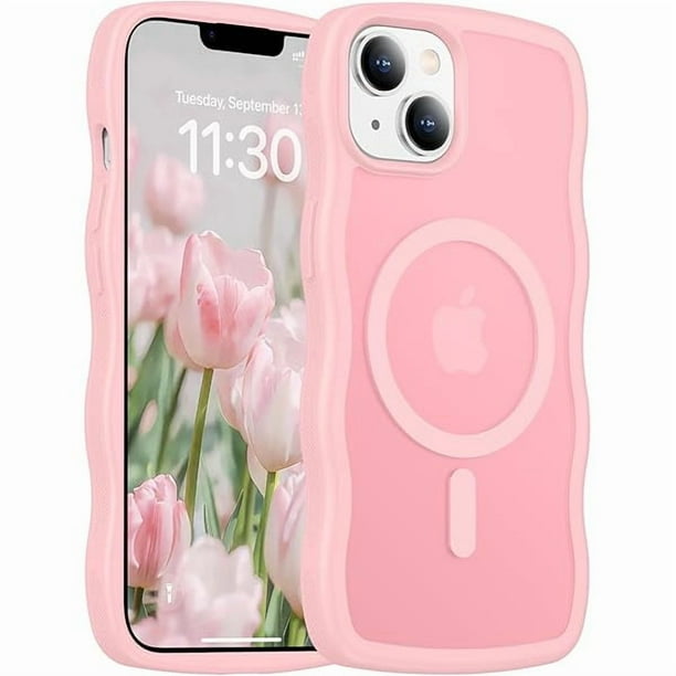 wonima11 Magnetic for iPhone 13 Case & iPhone 14 Case, Compatible with MagSafe Cute Wave Non-Slip Translucent Matte Easier Grip Shockproof Phone Case for iPhone 13 and iPhone 14, Pink