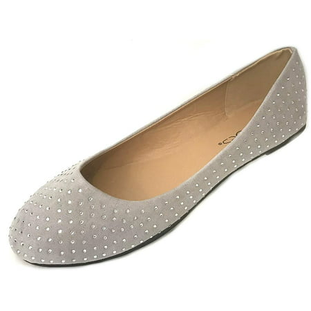 Shoes8teen - Womens Faux Suede Rhinestone Ballerina Ballet Flats Shoes ...
