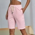 thumbnail image 2 of JGGSPWM Women's Elastic Waist Knee Length Casual Cotton Bermuda Shorts with Drawstring Solid Summer Shorts Pink S, 2 of 8