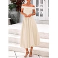 thumbnail image 3 of Vestido PRETTYGARDEN para mujer, de verano, con hombros descubiertos, línea A, beige, 3 of 7