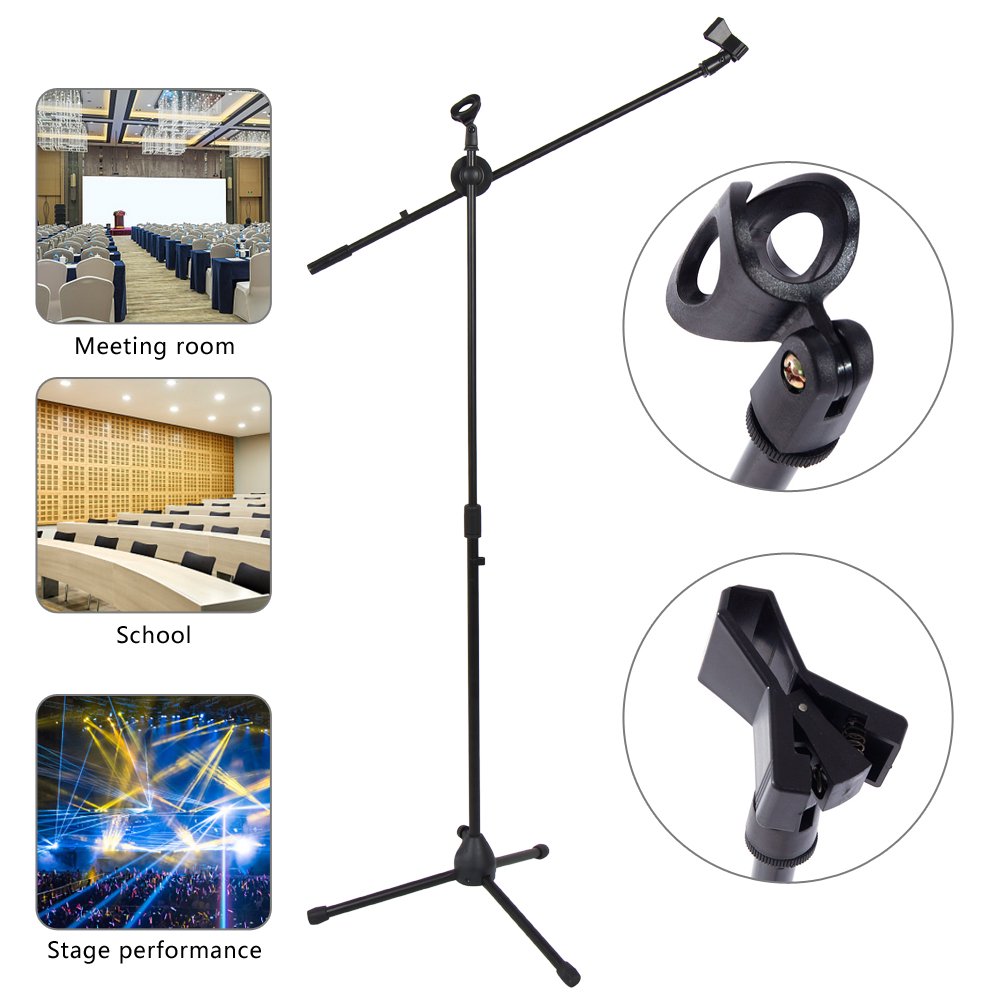 Foldable Tripod Microphone Stand Universal Mic Mount Height Adjustable w/ Extending Telescoping