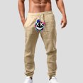 thumbnail image 2 of Zszcpp Men Work Pants Elastic Waistband Cartoon Print Relax Cropped Long Fitetd Trousers Casual Trouser, 2 of 5