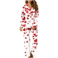 thumbnail image 4 of Womens Valentines Pajamas Sets Trendy Heart Pattern Long Sleeve Sleepwear Button Down Long Pants Loungewear Soft 2 Piece Pj Set, 4 of 8