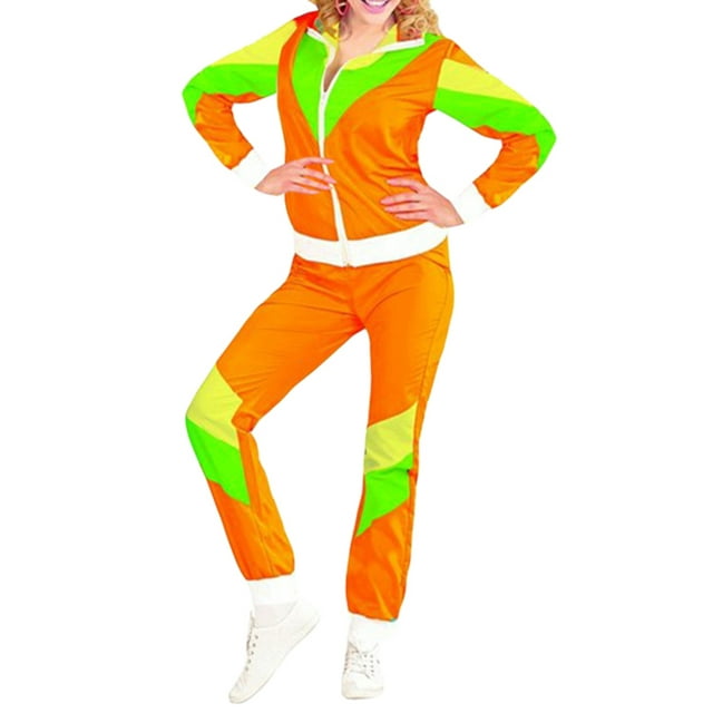 Fortune 90s Hip Hop Tracksuit, Patchwork Long Sleeve Coat Long Pants for Women