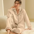 thumbnail image 2 of HUJlwoi Womens Pajama Sets Button down Trendy Sleepwear Long Sleeve Tops and Wide Leg Pants Soft Pjs Lounge 2 Piece Sets, 2 of 7