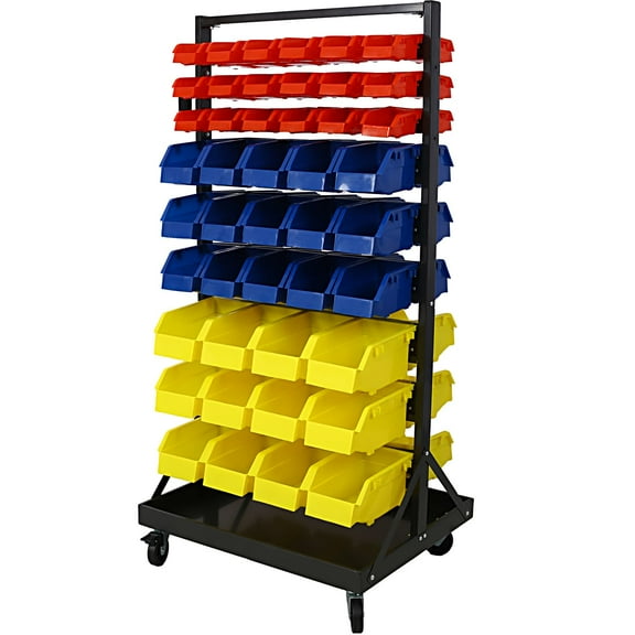Holaki 90 Parts Bin Shelving Storage Organizer with Locking Wheels for Shop Garage and Home