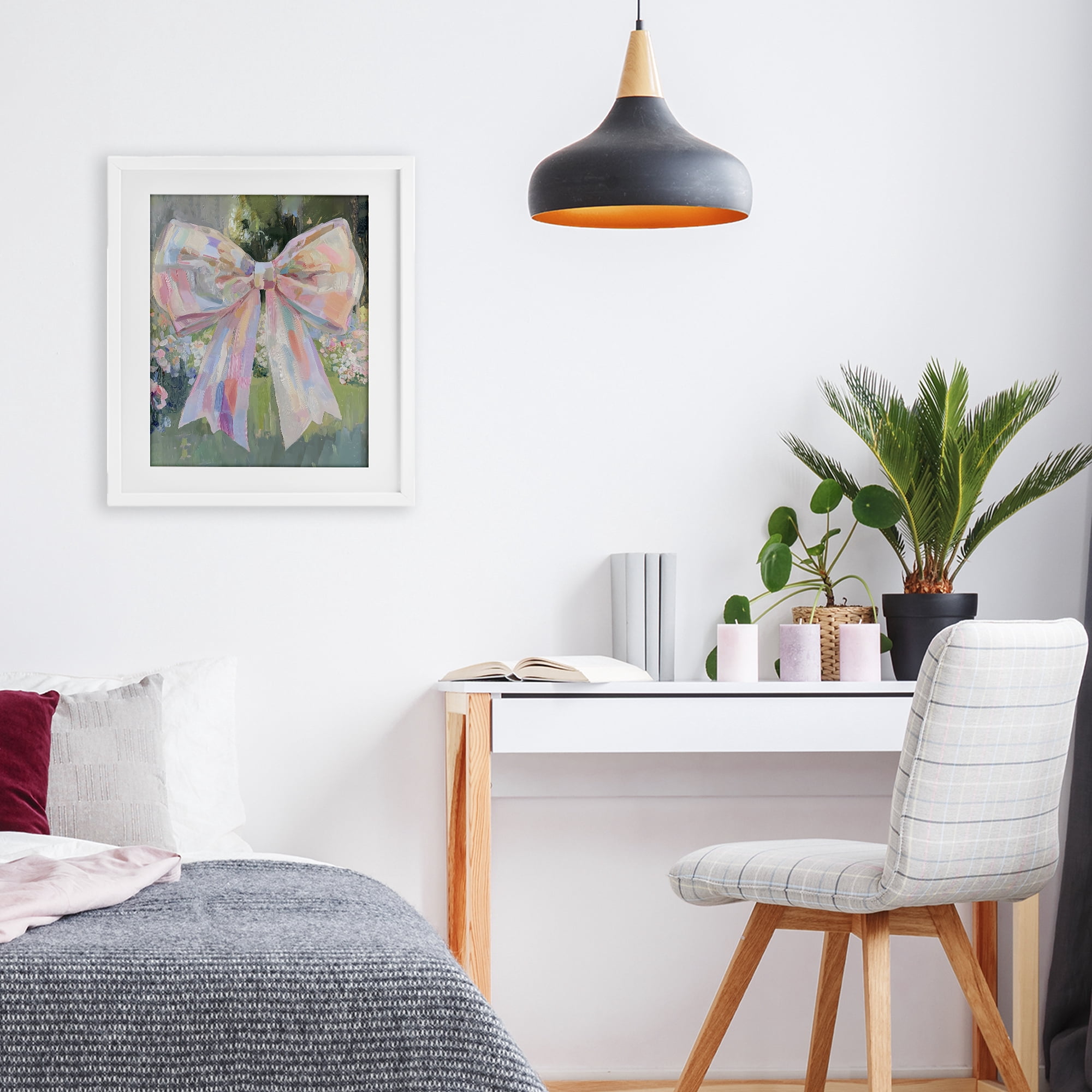 Stupell Industries Iridescent Pink Bow in Garden White Framed Print Under Glass, design by The Prints Vibe
