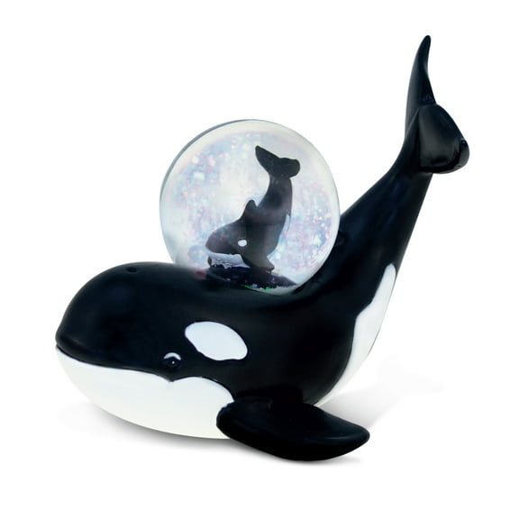Puzzled Resin Orca Killer Whale Snow Globe (45mm), 3.9 Inch Tall Figurine Intricate & Meticulous Detailing Art Handcrafted Sculpture Tabletop Centerpiece Accent Marine Life Animal Themed Home Décor