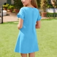 thumbnail image 4 of XUNKUSGA Summer Dress 5-15Y Fashion Crewneck Ruffle Sleeve Vacation Dress Casual Soild Color Girls Dresses Lightweight Breathable Swing A Line Dress,Blue, 4 of 8