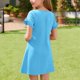 thumbnail image 4 of Vestido de manga corta con cuello redondo de color liso para niñas de medianas y grandes, informal, cómodo y de poliéster., 4 of 8