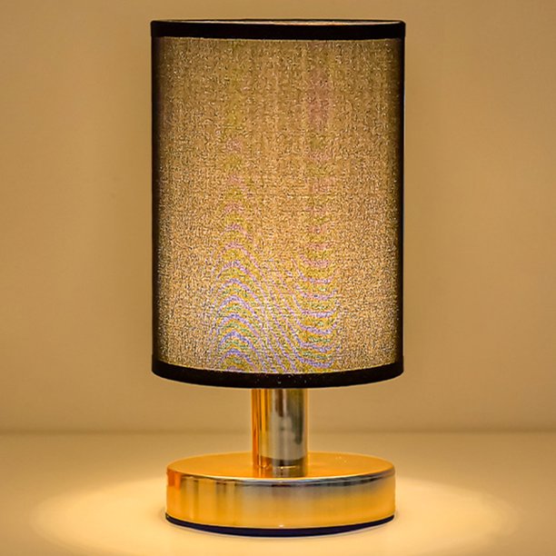 Lámpara de noche USB con pantalla de tela de lino, lámpara de escritorio (negro-dorado)