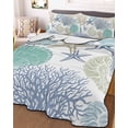 thumbnail image 3 of Quilts Twin-XL Size Bedding Set, Marine Life Lightweight Quilted Comforter, Summer Coastal Nautical Coral Conch Seashells Soft Bedspread Coverlet with Pillow Covers for All Season, 68" x 98", 3 of 7