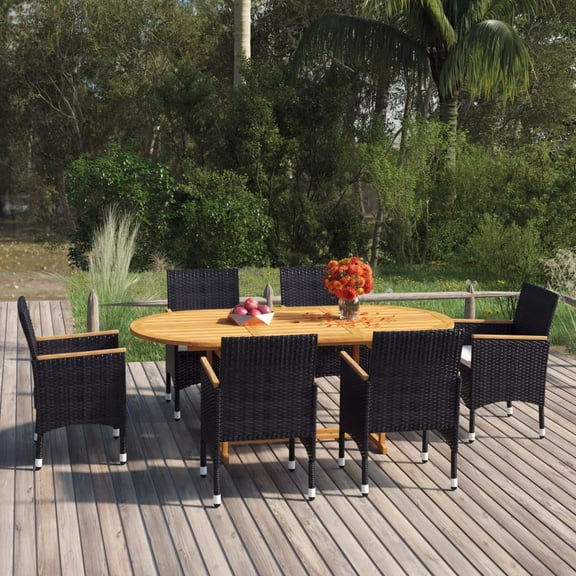 vidaXL Patio Dining Set 7 Piece Poly Rattan Outdoor Furniture Multi Colors