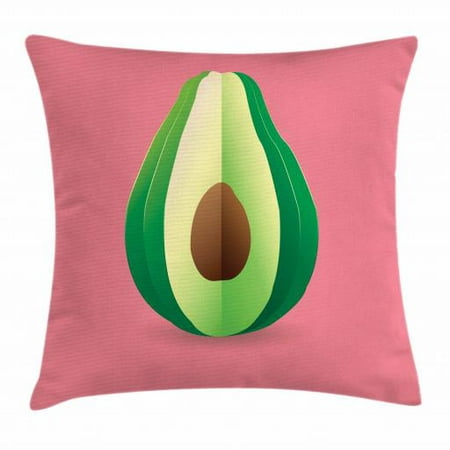Avocado Throw Pillow Cushion Cover, Cut Out Slice of Fresh and Healthy Avocado with Vibrant Summer Colors, Decorative Square Accent Pillow Case, 20 X 20 Inches, Pale Pink Green Brown, by (Best Way To Cut An Avocado)