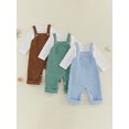 thumbnail image 3 of RUINIXCW Newborn Baby Boy Girl Fall Winter Clothes Infant Baby Boys Girls 2 Pieces Outfit Solid White Long Sleeve Romper Front Pocket Bib Overall Suspender Pants and Set, 3 of 9
