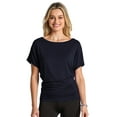thumbnail image 4 of BAIEBLEUE GLOBAL 2201 Women's Solid Short Sleeve Boat Neck Dolman Top with Side Shirring Navy XL, 4 of 4