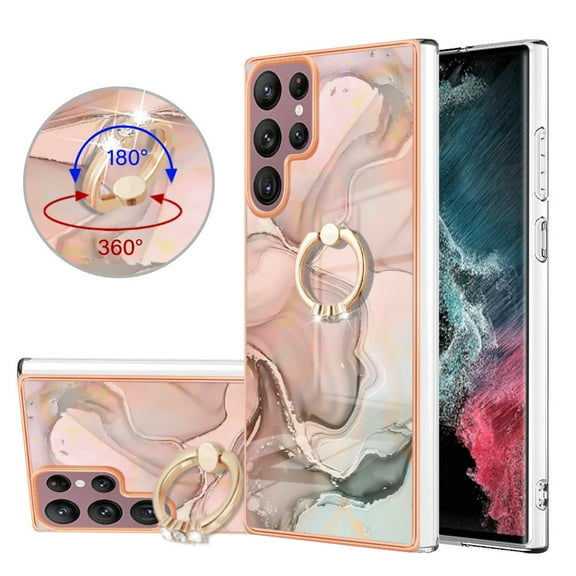 TECH CIRCLE For Galaxy S24 Case,360 Rotatable Marble Pattern Shiny Ring Holder Kickstand Soft TPU Girls Women Case Shockproof Protective Phone Case for Samsung Galaxy S24 6.1" 2024,Gold