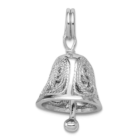 925 Sterling Silver Solid Polished Moveable Bell Charm 17x12mm Wide Pendant Necklace for Women