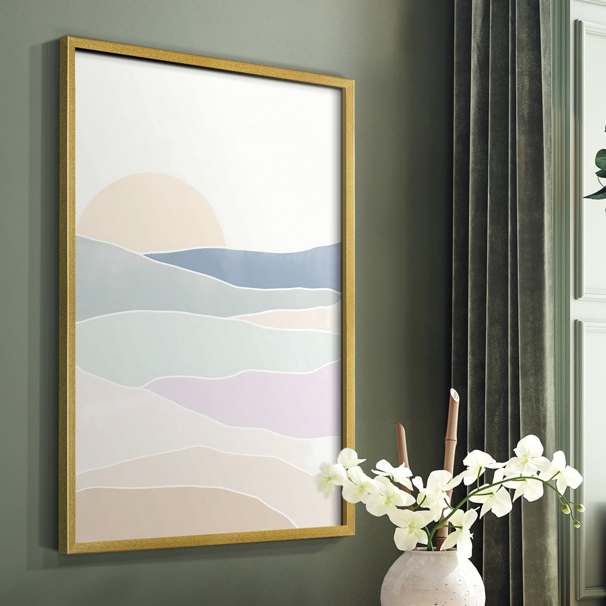 Wave Tableau I Framed Print in Gold Solid Wood 22 x 28 Framed Print