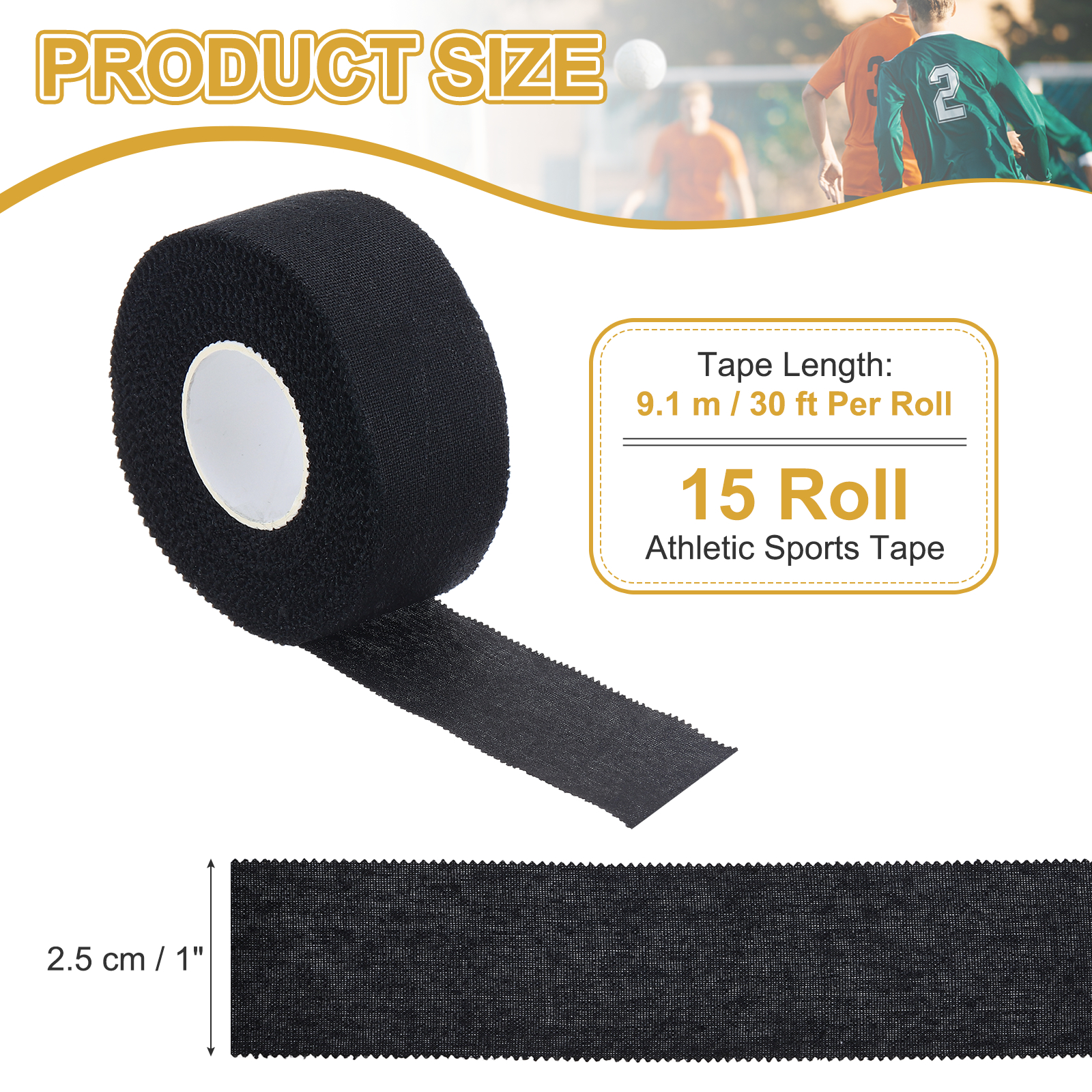 Uxcell Athletic Sports Tape Strong Adhesive Easy Tear with Serrated Edges - 1 in x 30 Ft, 15 Rolls, Black