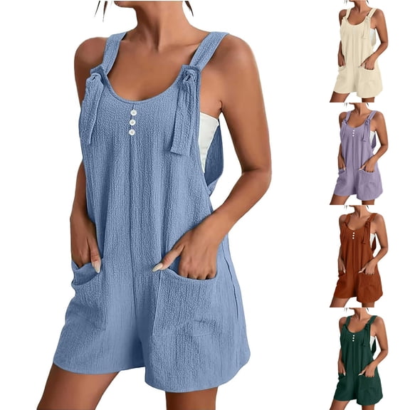 Antinious Women Solid Sleeveless Short Length Short Jumpsuit Summer with Soft Casual Fabric