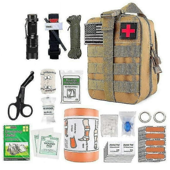 Kit de primeros auxilios de supervivencia, equipo de emergencia, kit de herramientas, correa de hombro, pulsera antigarrapatas para acampar al aire libre