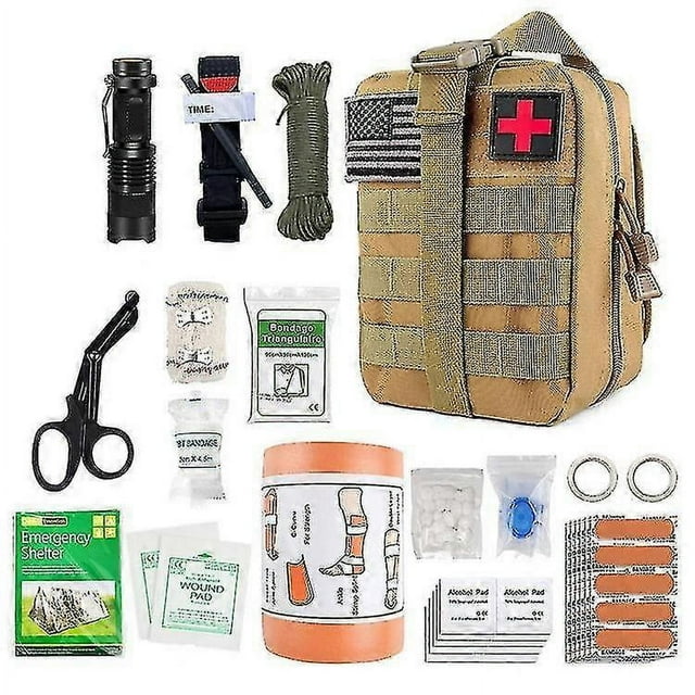 Kit de primeros auxilios de supervivencia, equipo de emergencia, kit de herramientas, correa de hombro, pulsera antigarrapatas para acampar al aire libre