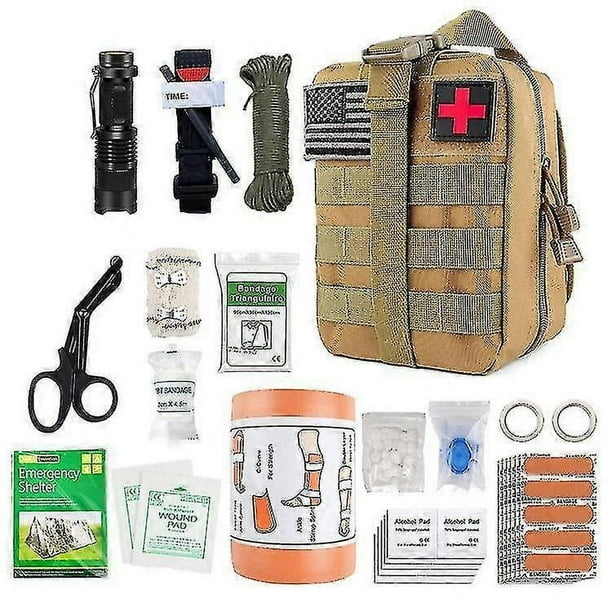 Kit de primeros auxilios de supervivencia, equipo de emergencia, kit de herramientas, correa de hombro, pulsera antigarrapatas para acampar al aire libre