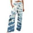 thumbnail image 2 of Women Casual Comfortable Printing Pockets Elastic Waist Straight Loose Pants Pink S, 2 of 5