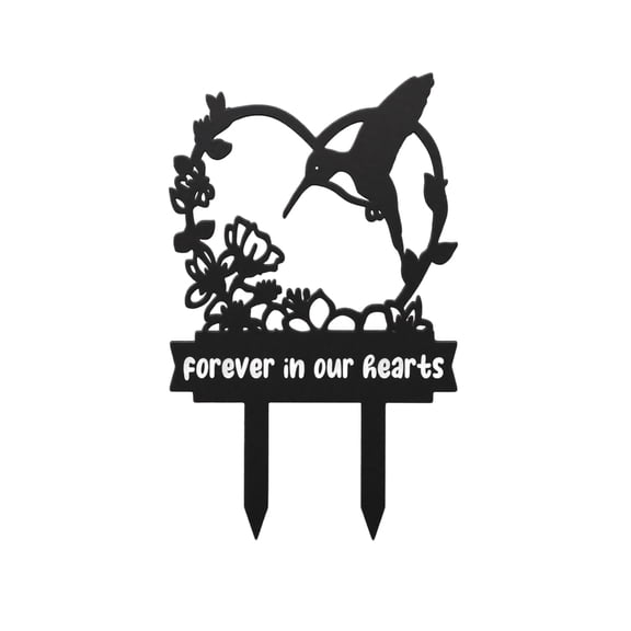 Metal Cemetery Memorial Plaque, Outdoor Grave Decor 9X6 Inch Hummingbird Heart Design, Memorial Garden Stake with "Forever in Our Hearts" Lettering, Waterproof Memorial Grave