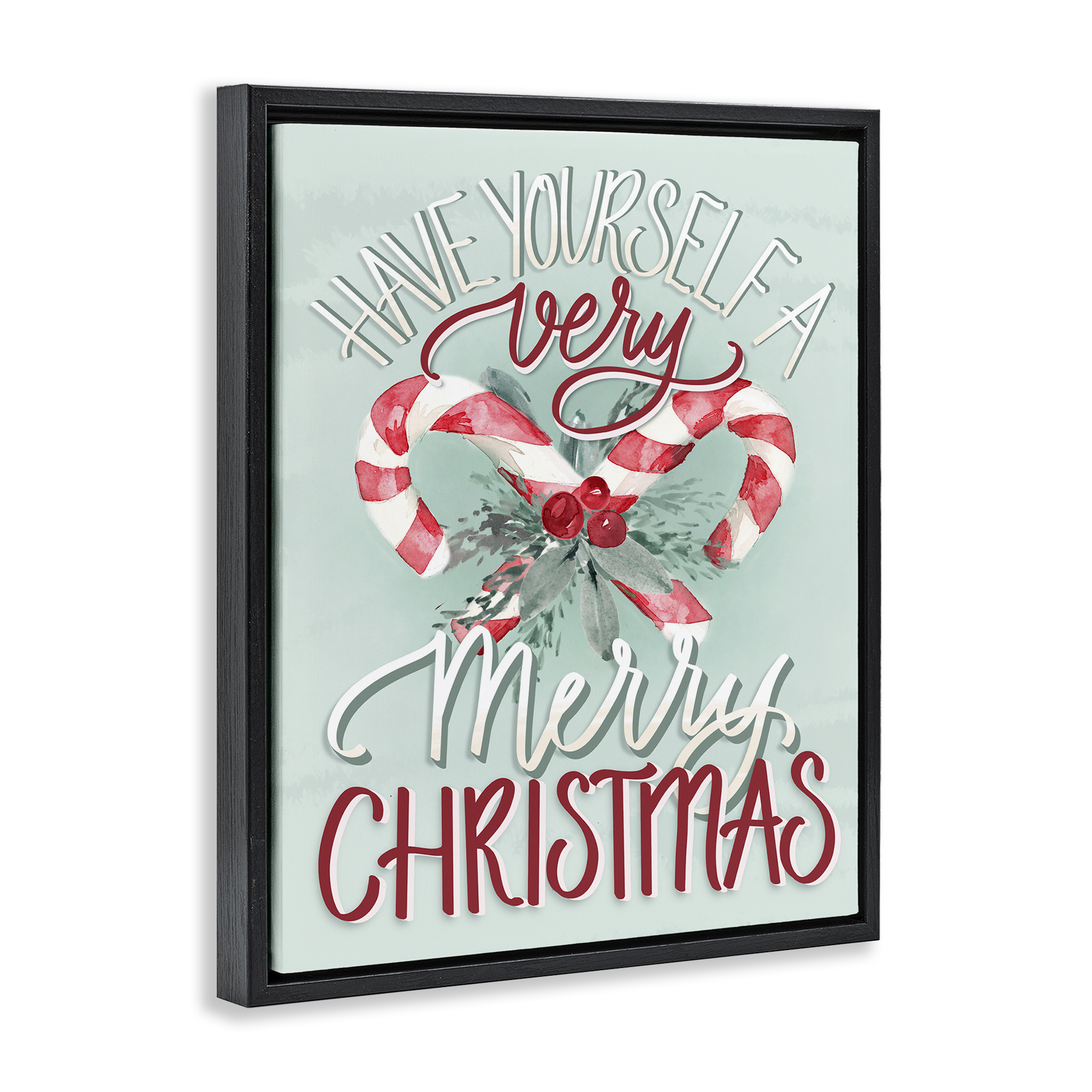 Stupell Industries Very Merry Christmas Holiday Painting Black Floater Framed Canvas Art Prints Wall Art, 25 x 31