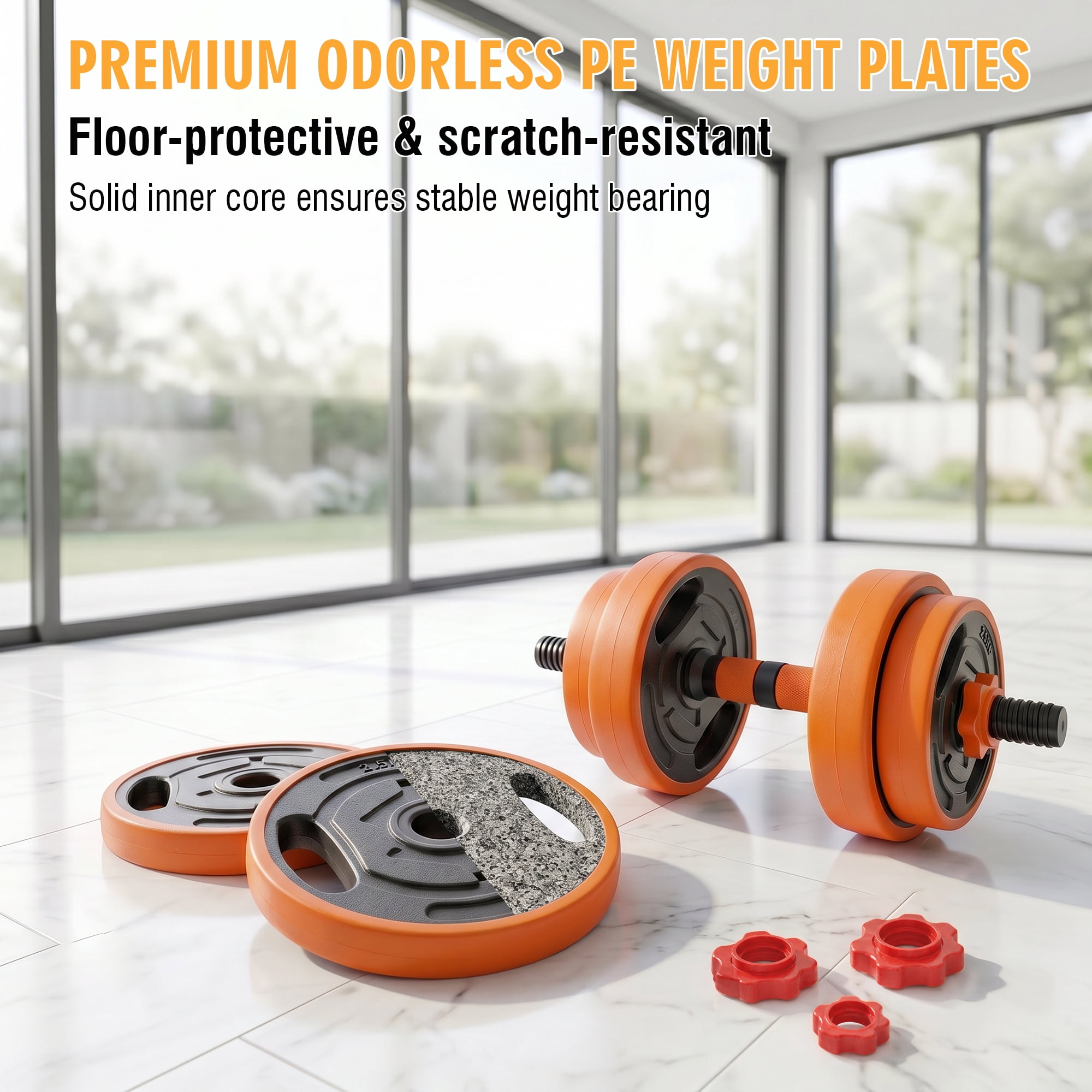 Leumius Adjustable Dumbbell Set,66LBS 4-in-1 Adjustable Weights Dumbbells, Barbell, Kettlebells with Anti-slip Silicone Grip,Weight Set for Home Gym Suit both Men and Women,Orange