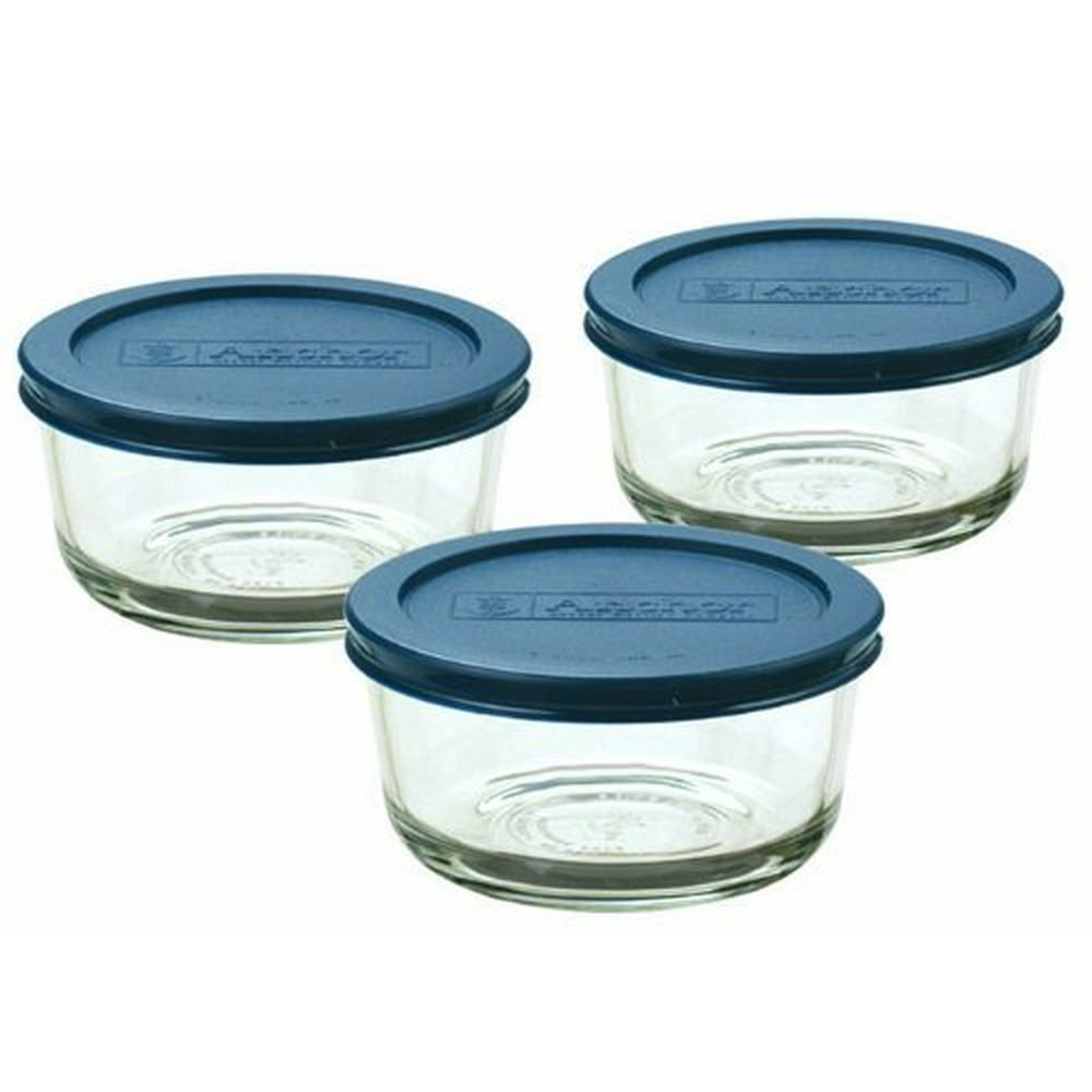 Anchor Hocking Classic Glass Food Storage Containers With Lids Blue 2 Cup Set Of 3 Walmart