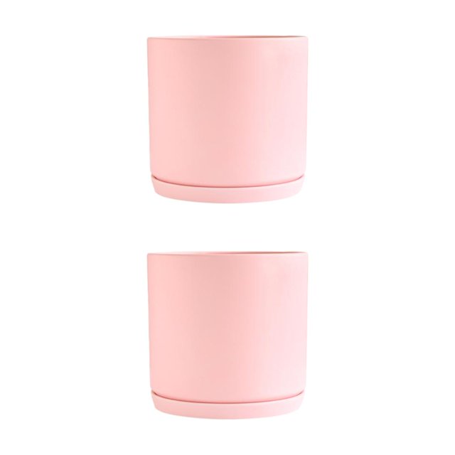 Destyer Cylindrical Flower Pots - Sturdy Ceramic Breathable Water Filtration System Straight Tube Matte Is DS pink M 2Set
