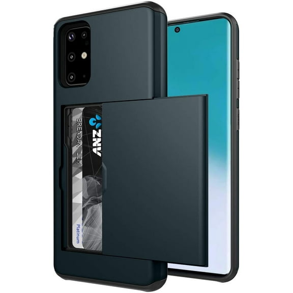 Card Slot Holder Wallet Samsung Galaxy S21 Case - (Blue) Dual Layer Shockproof with Heavy Duty Protection