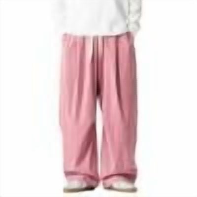 Mens Winter Wool Blend Casual Pants Fashion Loose Fit Wide Leg Sweatpants Elastic Waist Drawstring Trousers (XL, Pink)
