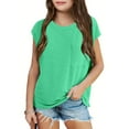 thumbnail image 2 of LIIPEE Girls T-Shirts Summer Casual Solid Color Round Neck Short Sleeve Tshirts With Pocket Toddler Cozy School Tee Shirts,Green,3-4 Years, 2 of 5