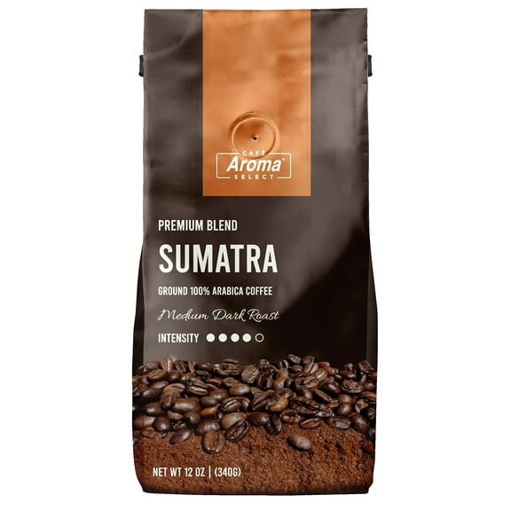 Aroma Select Sumatra Blend Premium Ground Arabica Coffee, Medium-Dark Roast, 12 oz bags, Pack of 2