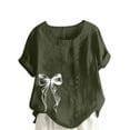 thumbnail image 2 of Xuyuer Women's Casual Linen Round Neck Printed Short Sleeve Button Blouse, Breathable Summer Top for Vacation Wear, Market Days and Relaxed Boho Style, 2 of 5