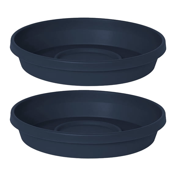 Bloem Terra 17.5" Bottom Width Plastic Plant Saucer | Fits 24-inch Terra Planters | Lightweight UV-Resistant Flower Pot Tray | Navy | 2-Pack